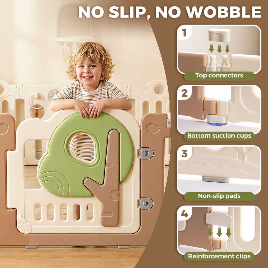 Playpals Kids Playpen 18 Panels Foldable Baby Safety Gate with Basketball Hoop