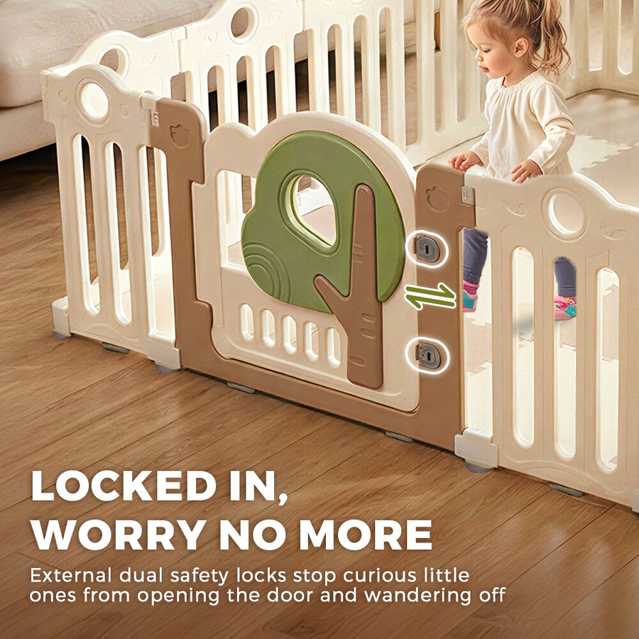 Playpals Kids Playpen 18 Panels Foldable Baby Safety Gate with Basketball Hoop