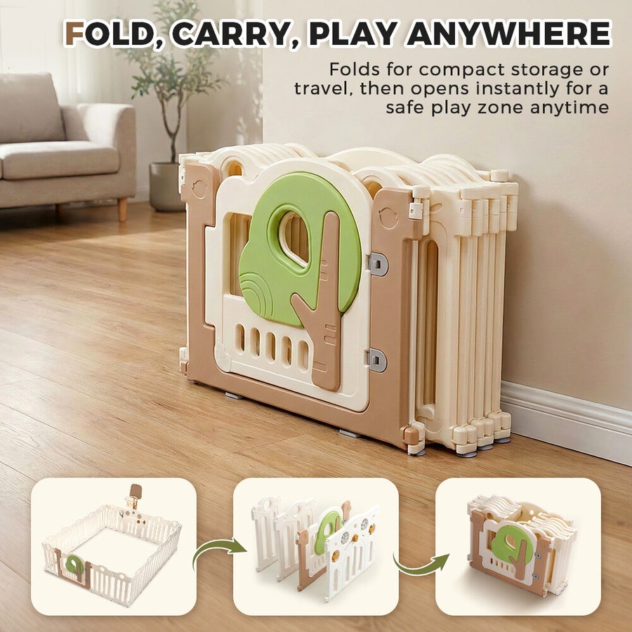 Playpals Kids Playpen 18 Panels Foldable Baby Safety Gate with Basketball Hoop