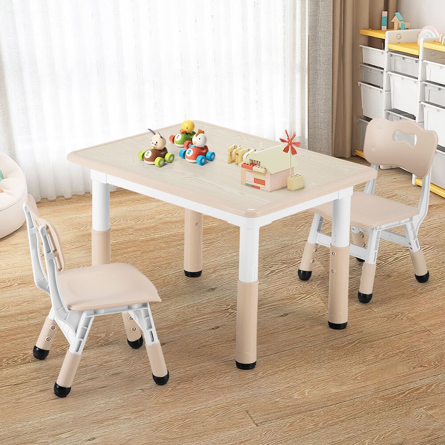 PlayPals Kids Table Chairs Set with Graffiti Desktop Height Adjustable 80x60cm Beige