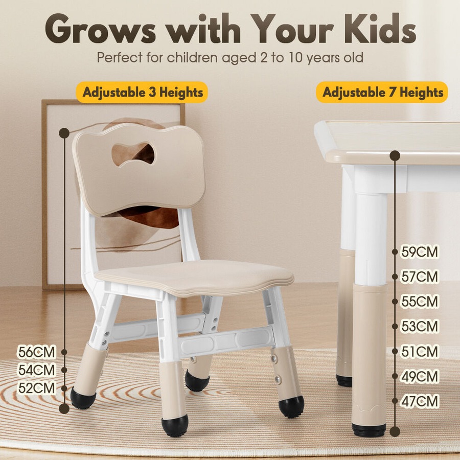 PlayPals Kids Table Chairs Set with Graffiti Desktop Height Adjustable 80x60cm Beige