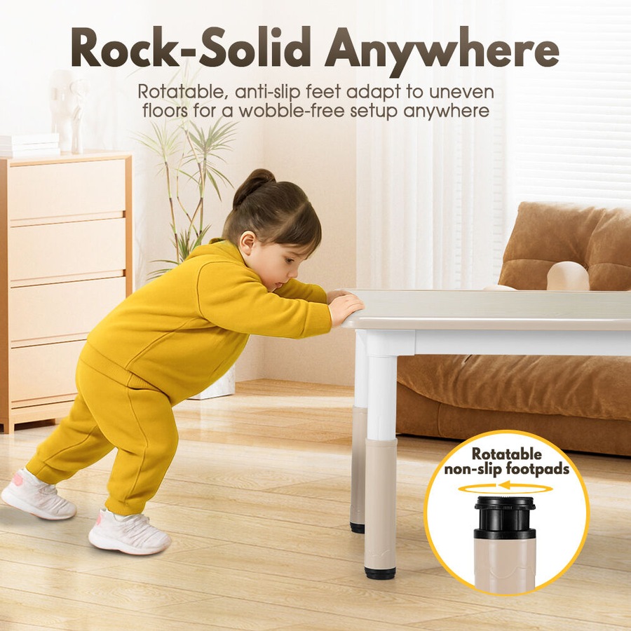 PlayPals Kids Table Chairs Set with Graffiti Desktop Height Adjustable 80x60cm Beige