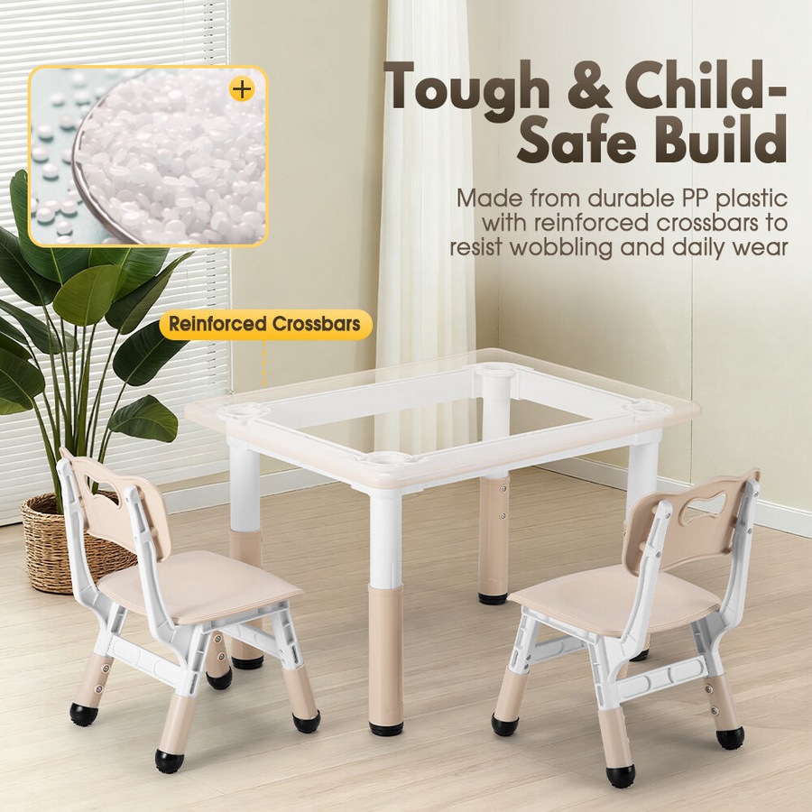 PlayPals Kids Table Chairs Set with Graffiti Desktop Height Adjustable 80x60cm Beige