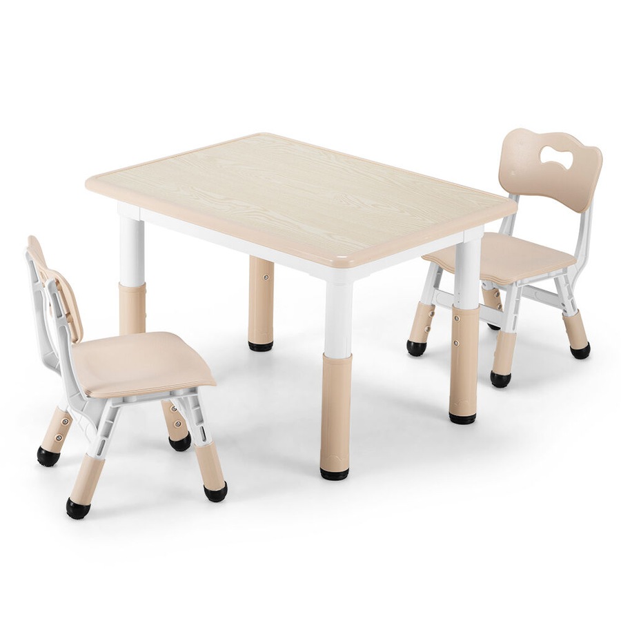 PlayPals Kids Table Chairs Set with Graffiti Desktop Height Adjustable 80x60cm Beige