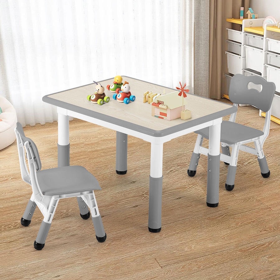 PlayPals Kids Table Chairs Set with Graffiti Desktop Height Adjustable 80x60cm Grey