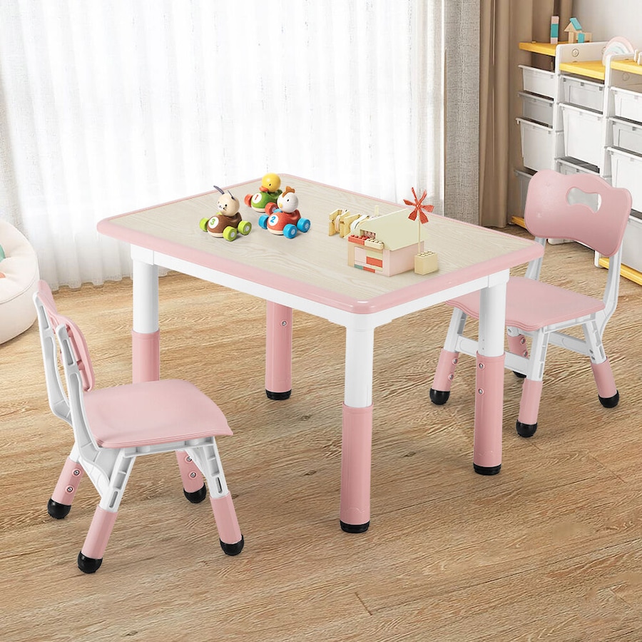 PlayPals Kids Table Chairs Set with Graffiti Desktop Height Adjustable 80x60cm Pink