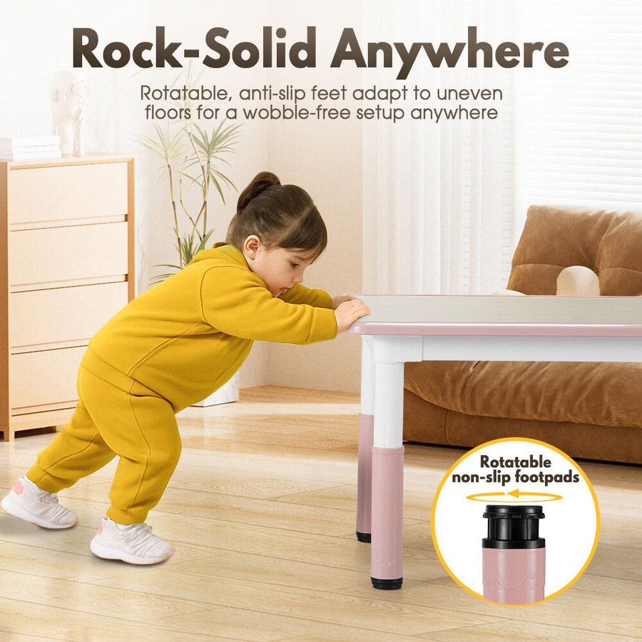 PlayPals Kids Table Chairs Set with Graffiti Desktop Height Adjustable 80x60cm Pink
