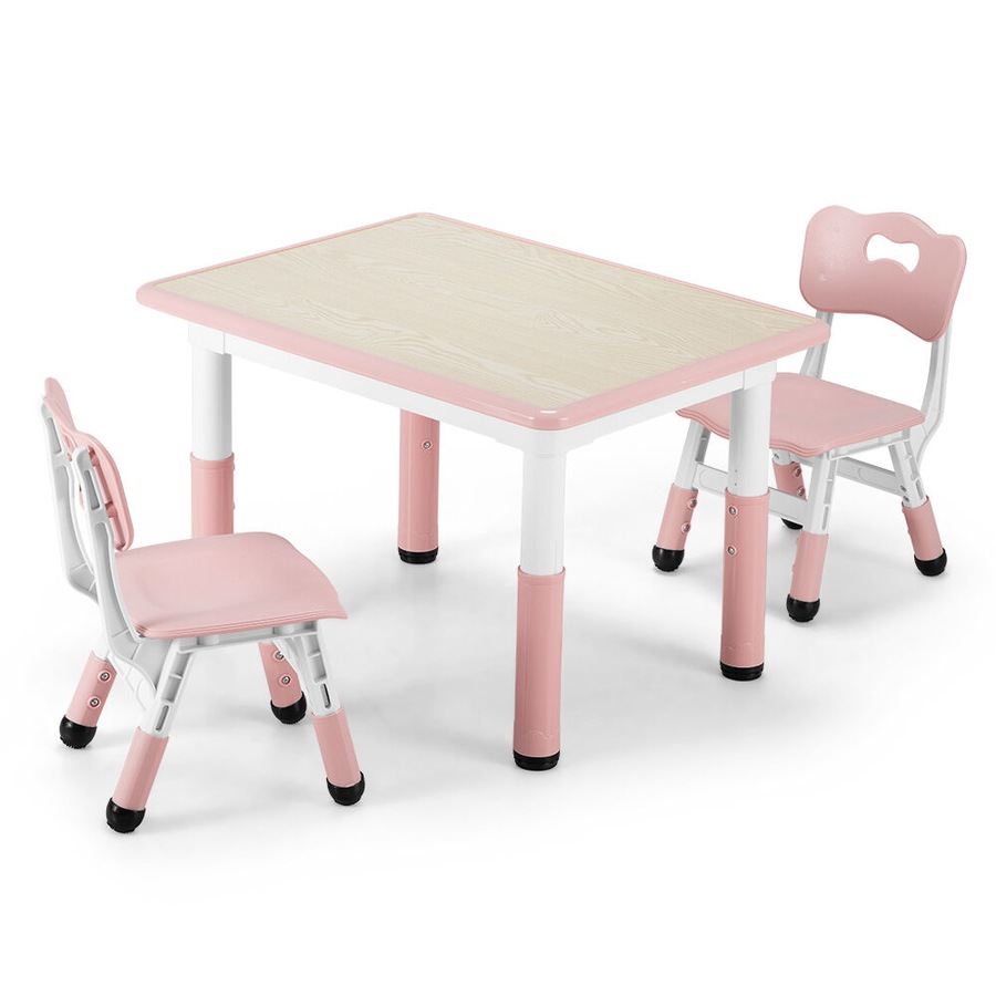 PlayPals Kids Table Chairs Set with Graffiti Desktop Height Adjustable 80x60cm Pink