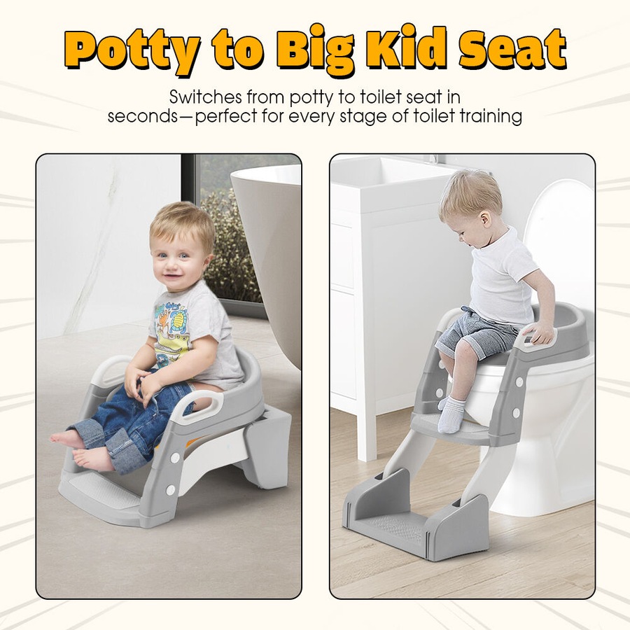 Playpals Potty Trainer Toilet Seat Chair Kids Toddler with Ladder Grey