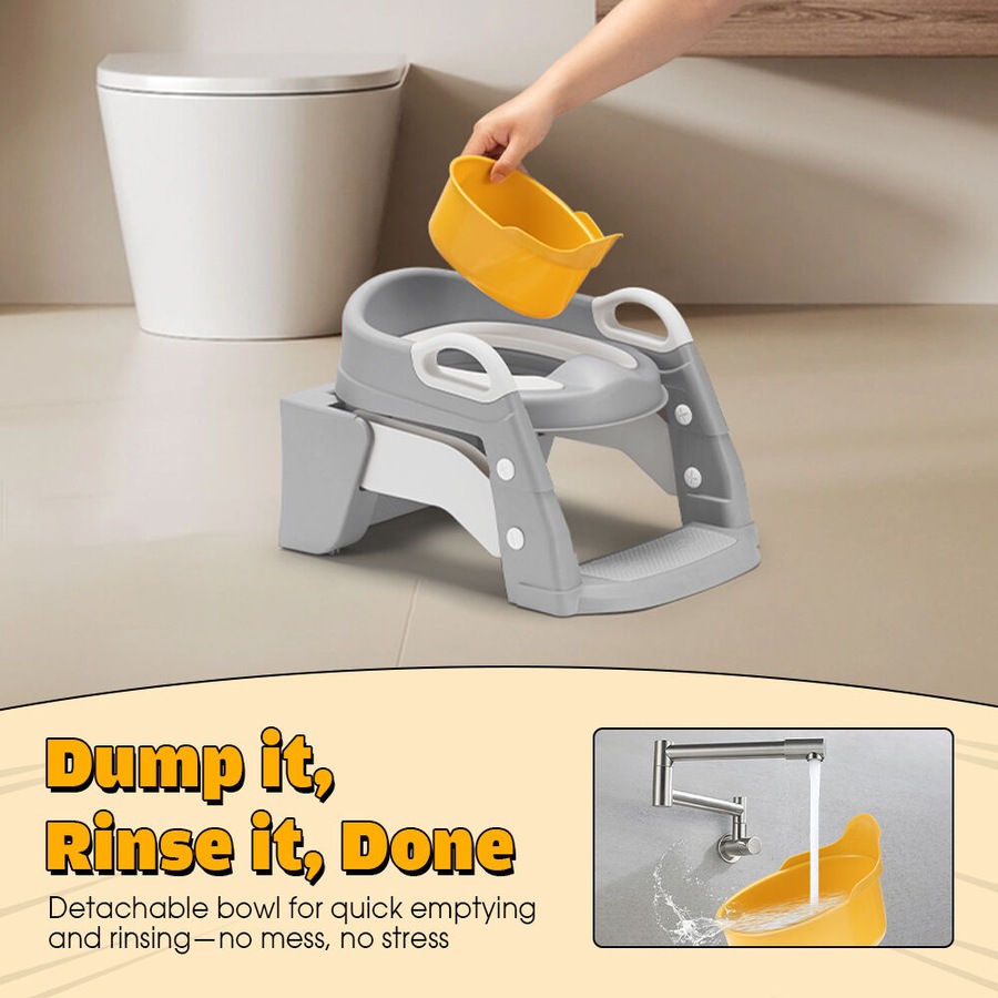 Playpals Potty Trainer Toilet Seat Chair Kids Toddler with Ladder Grey