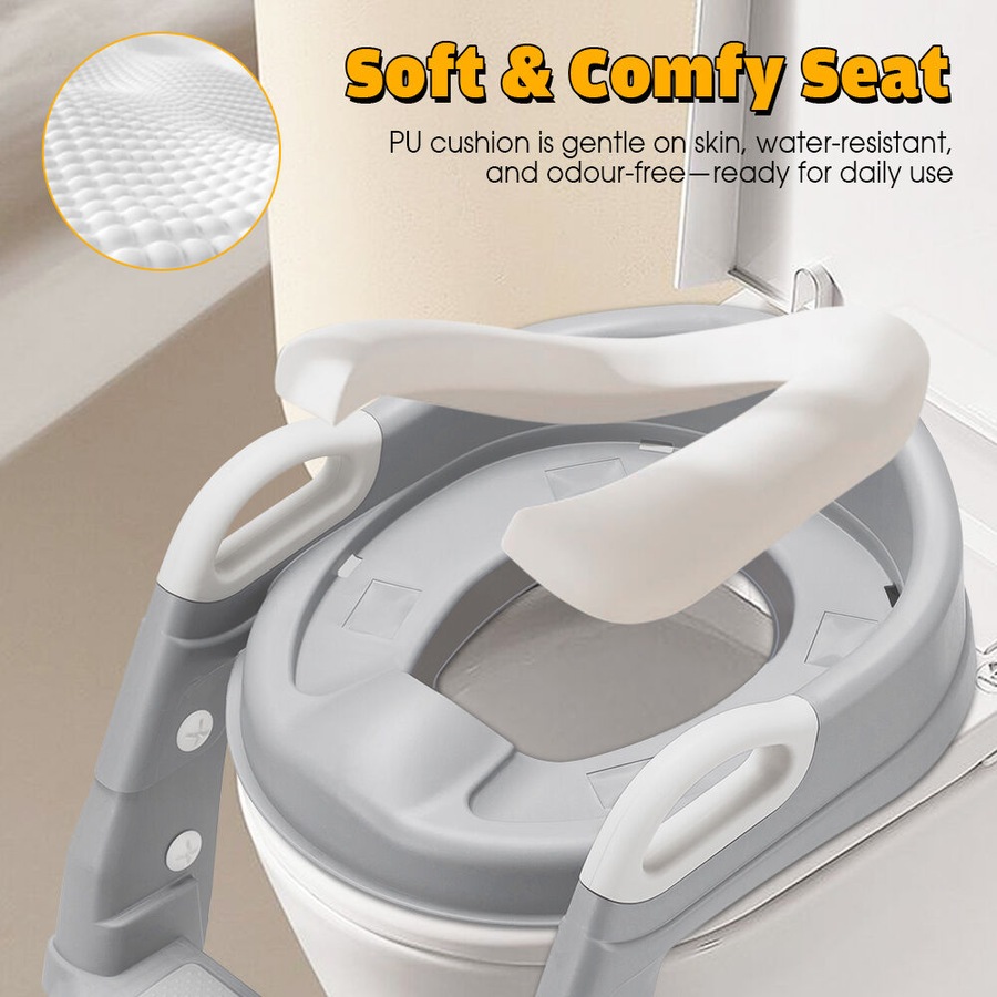 Playpals Potty Trainer Toilet Seat Chair Kids Toddler with Ladder Grey