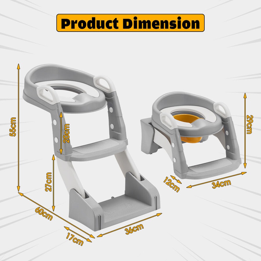 Playpals Potty Trainer Toilet Seat Chair Kids Toddler with Ladder Grey