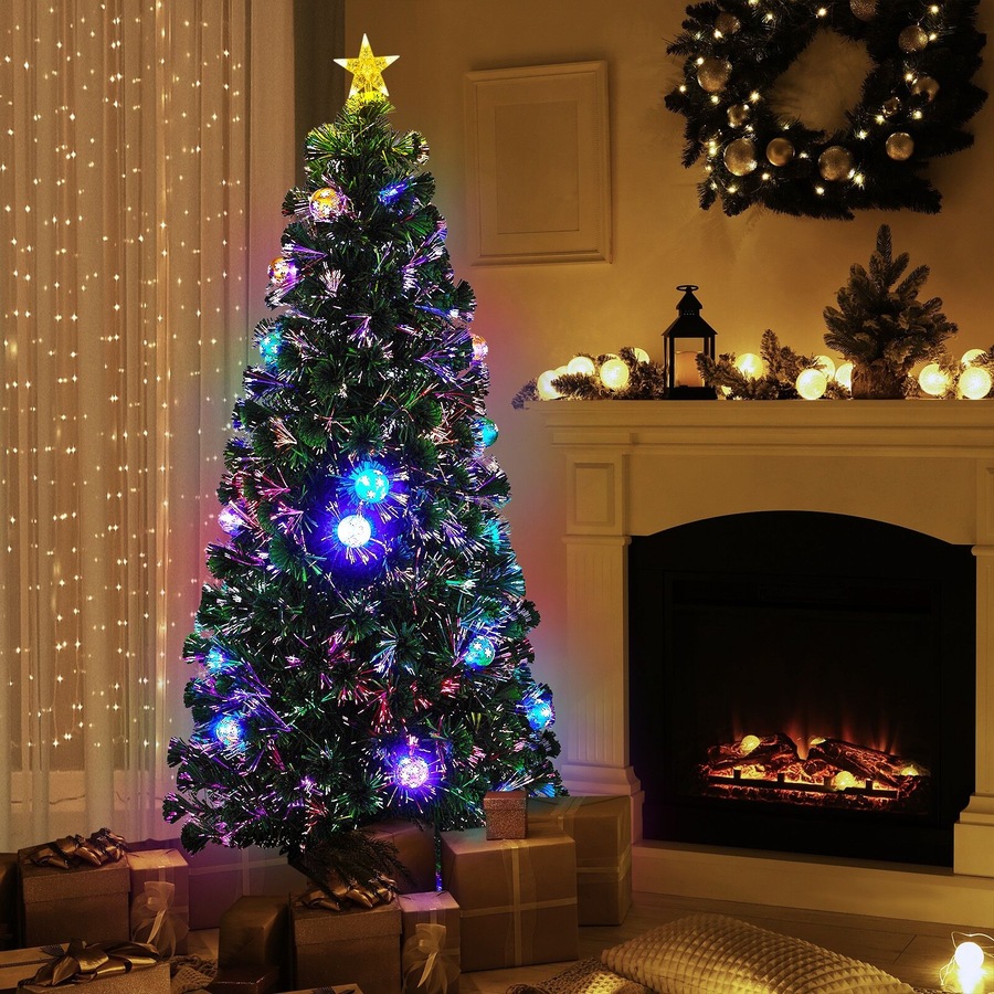 Tinseltown LED Christmas Tree 1.8M 6FT Fibre-optics Xmas Trees with Flash Lights