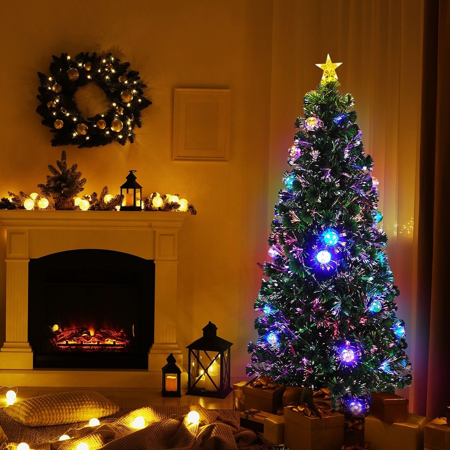 Tinseltown LED Christmas Tree 1.8M 6FT Fibre-optics Xmas Trees with Flash Lights