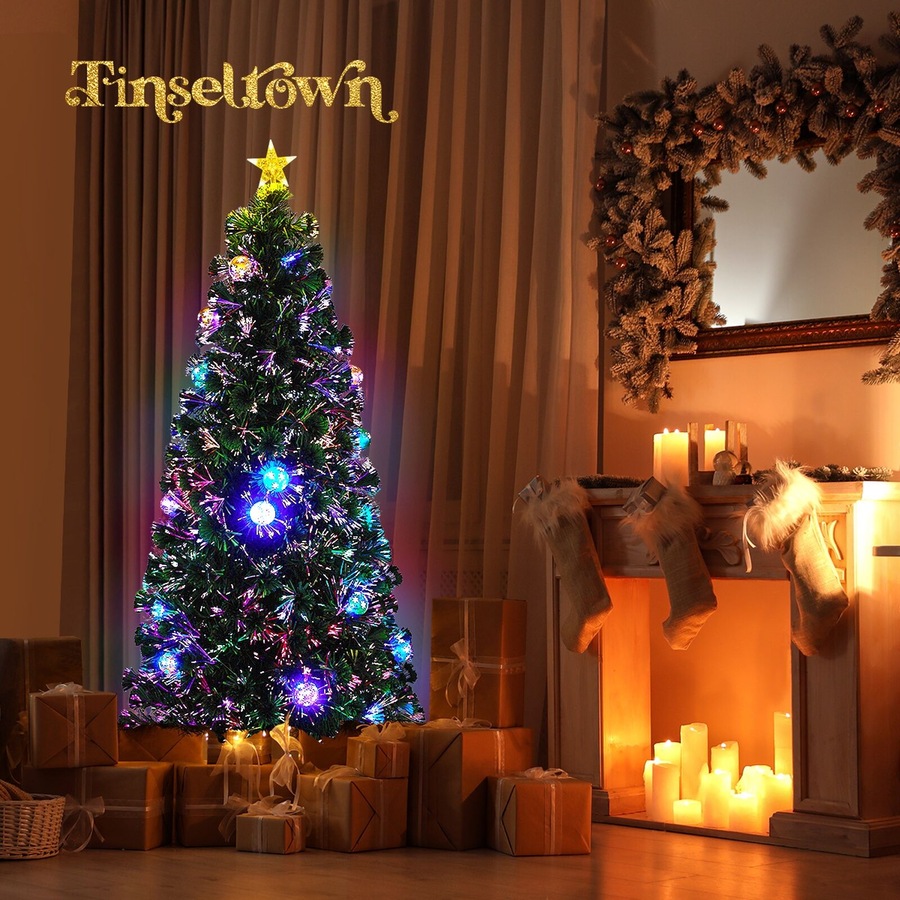 Tinseltown LED Christmas Tree 1.8M 6FT Fibre-optics Xmas Trees with Flash Lights