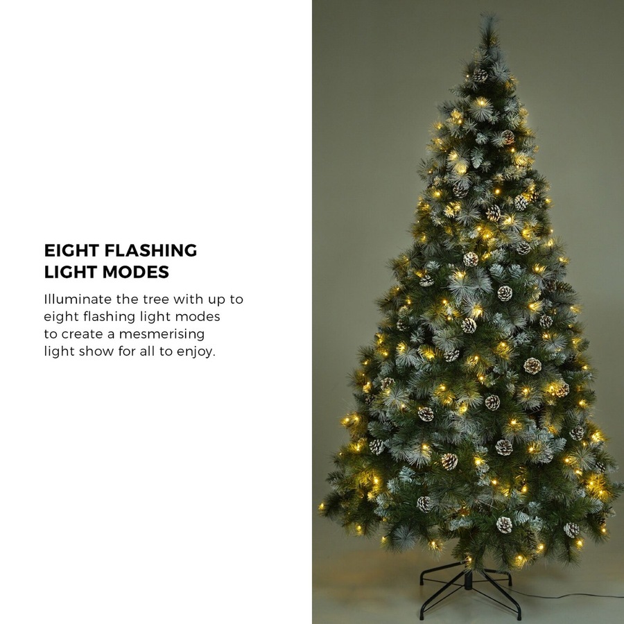Tinseltown LED Christmas Tree 2.1M 7FT Pre-lit Light 8 Flash Modes Pine Cones
