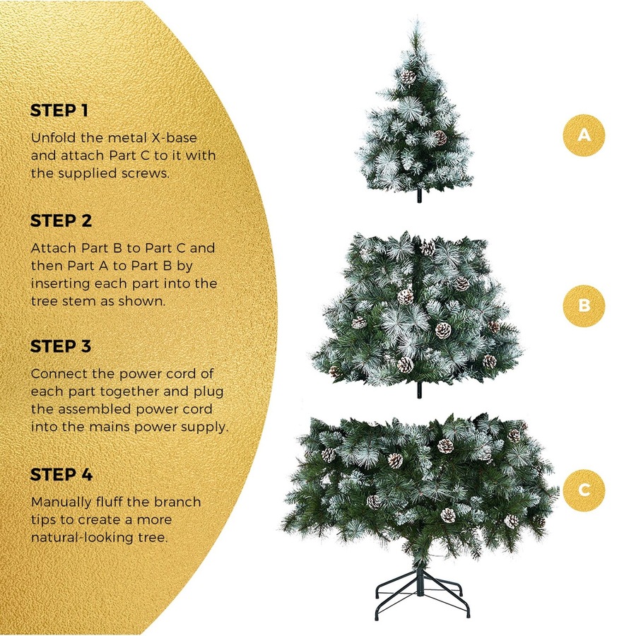 Tinseltown LED Christmas Tree 2.1M 7FT Pre-lit Light 8 Flash Modes Pine Cones