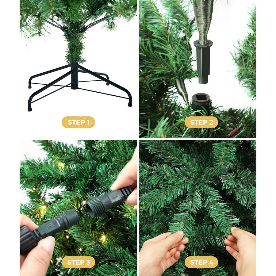 Tinseltown LED Christmas Tree 2.1M 7FT with Rattan Tree Skirt Warm Light Green