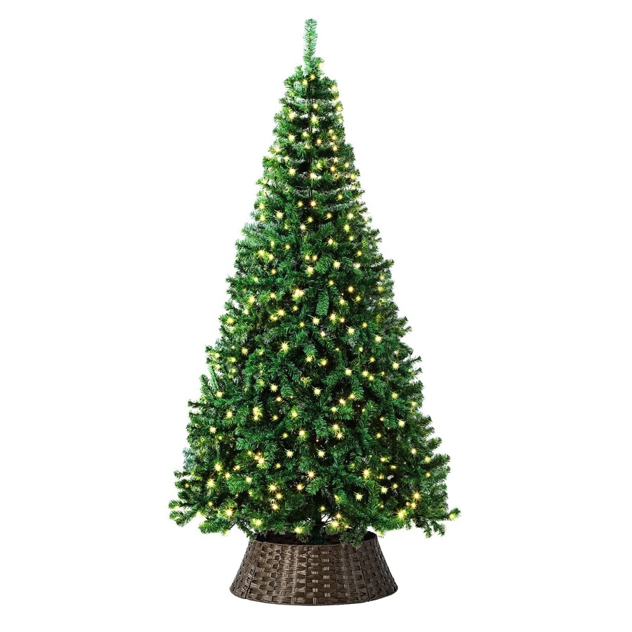 Tinseltown LED Christmas Tree 2.1M 7FT with Rattan Tree Skirt Warm Light Green