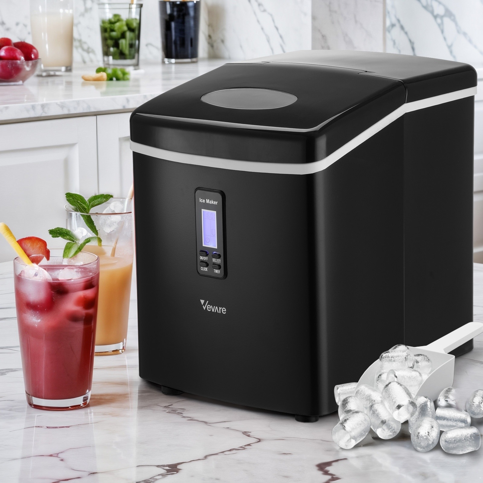 Vevare 3L Portable Ice Maker Machine 15kg Ice Cube Tray Bar Countertop Black
