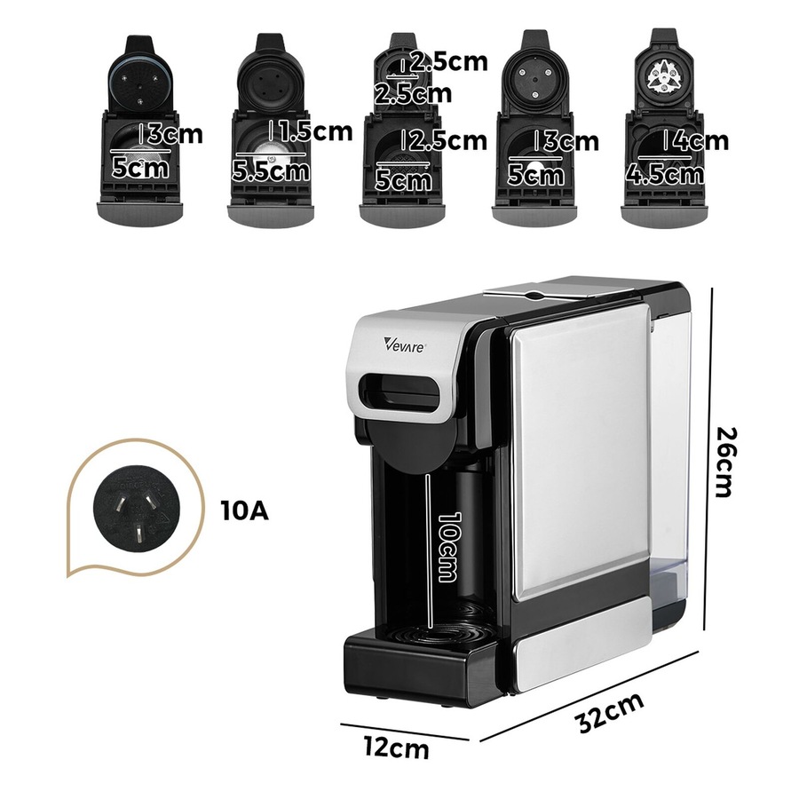 Vevare 5 in 1 Capsule Coffee Machine 19 Bar Nespresso Dolce-Gusto Pod K-Cup Maker
