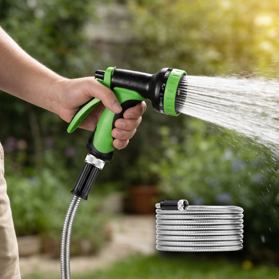 ZUNI 25FT Expandable Garden Water Hose Pipe with 10 Function Spray Nozzle Silver