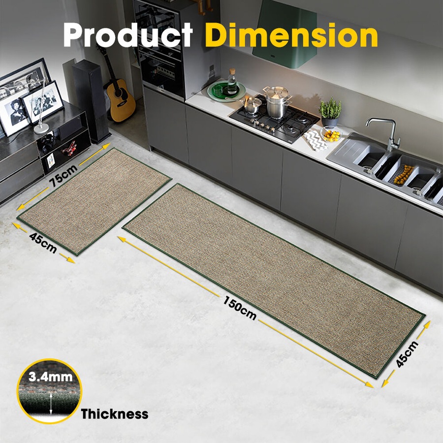 ZUNI 2PCS Kitchen Mats Non Slip Anti Fatigue Door Rugs Floor Mat Green