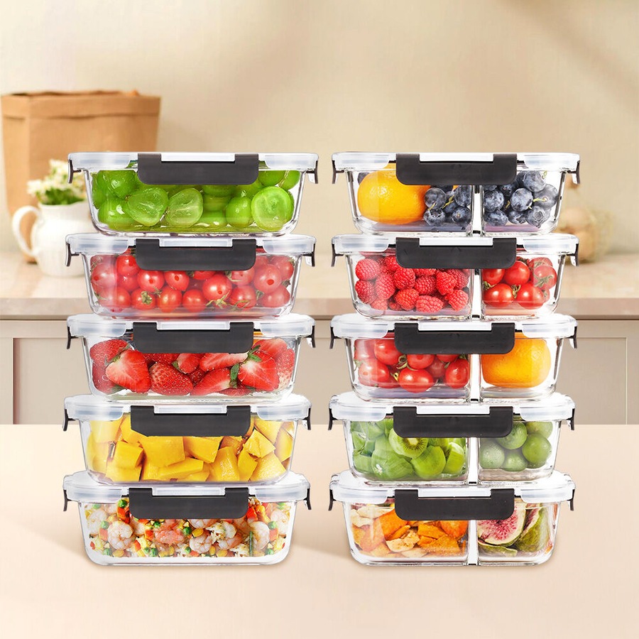 ZUNI Glass Food Container with Lid Airtight 10 Packs Meal Prep Storage