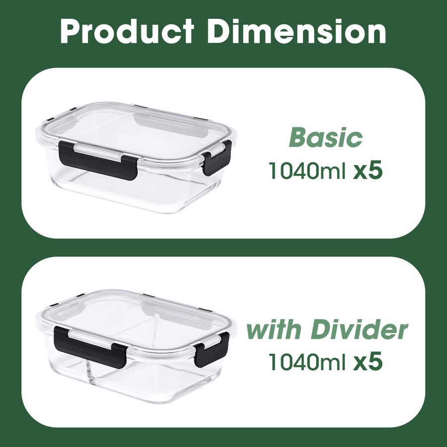 ZUNI Glass Food Container with Lid Airtight 10 Packs Meal Prep Storage