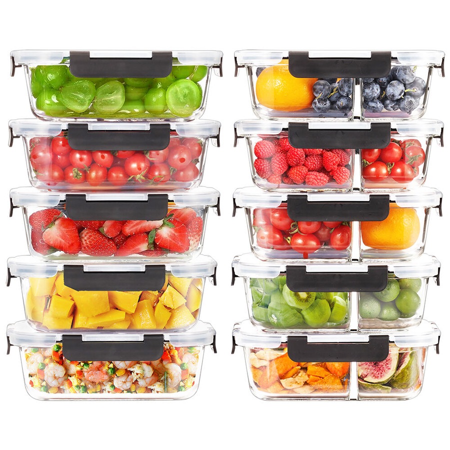 ZUNI Glass Food Container with Lid Airtight 10 Packs Meal Prep Storage