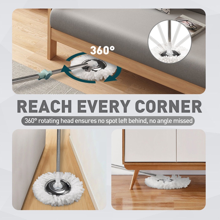 ZUNI Spin Mop Bucket Set Floor Mop Stainless Steel Rotating w/ 2 Heads Green