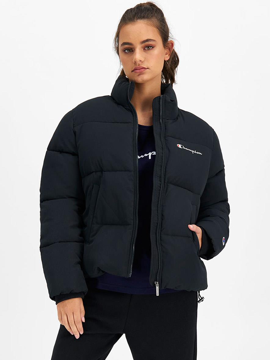 champion high neck padded jacket in black