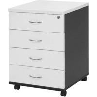 LOGAN MOBILE PEDESTAL 476mm W x 470mmD x 676mm H White & Ironstone 4 Drawer