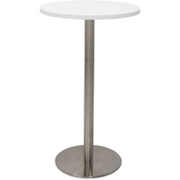 Rapidline Circular Dry Bar Table D600 x H1075mm Natural White Top Stainless Steel Disc Base