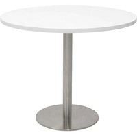 Rapidline Circular Meeting Table Stainless Steel Disc Base D900 x H755mm Natural White