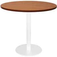 Rapidline Circular Meeting Table White Satin Disc Base D900 x H755mm Cherry