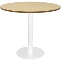 Rapidline Circular Meeting Table White Satin Disc Base D900 x H755mm Natural Oak
