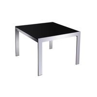 Rapidline Glass Coffee Table W600 x W600 x H450mm Chrome Frame Black Tempered Glass Top