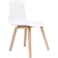RAPIDLINE LUCID MEETING/VISITOR CHAIR White Patterned Poly Shell Seat Light Oak Timber 4 Leg Base