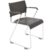 RAPIDLINE WIMBLEDON CHAIR With Arms Chrome Sled Base Black Polypropylene Seat and Back