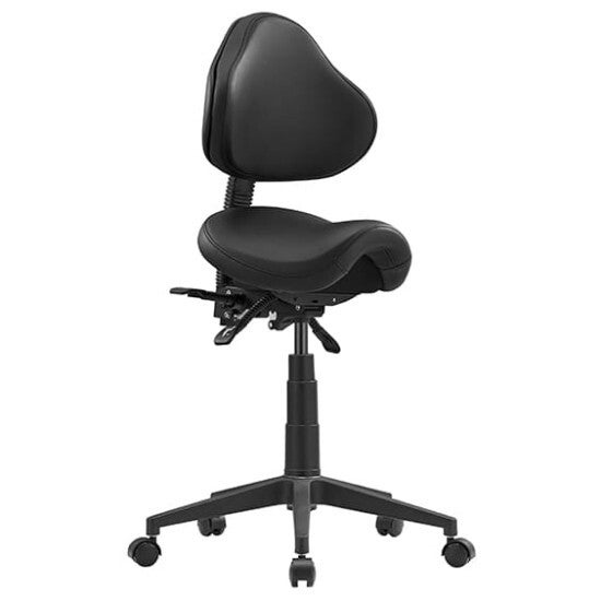 STAGE 3 Lever Industrial Stool with Saddle Seat in Black PU - Adj Seat & Back - 120kg - 5yr Warranty