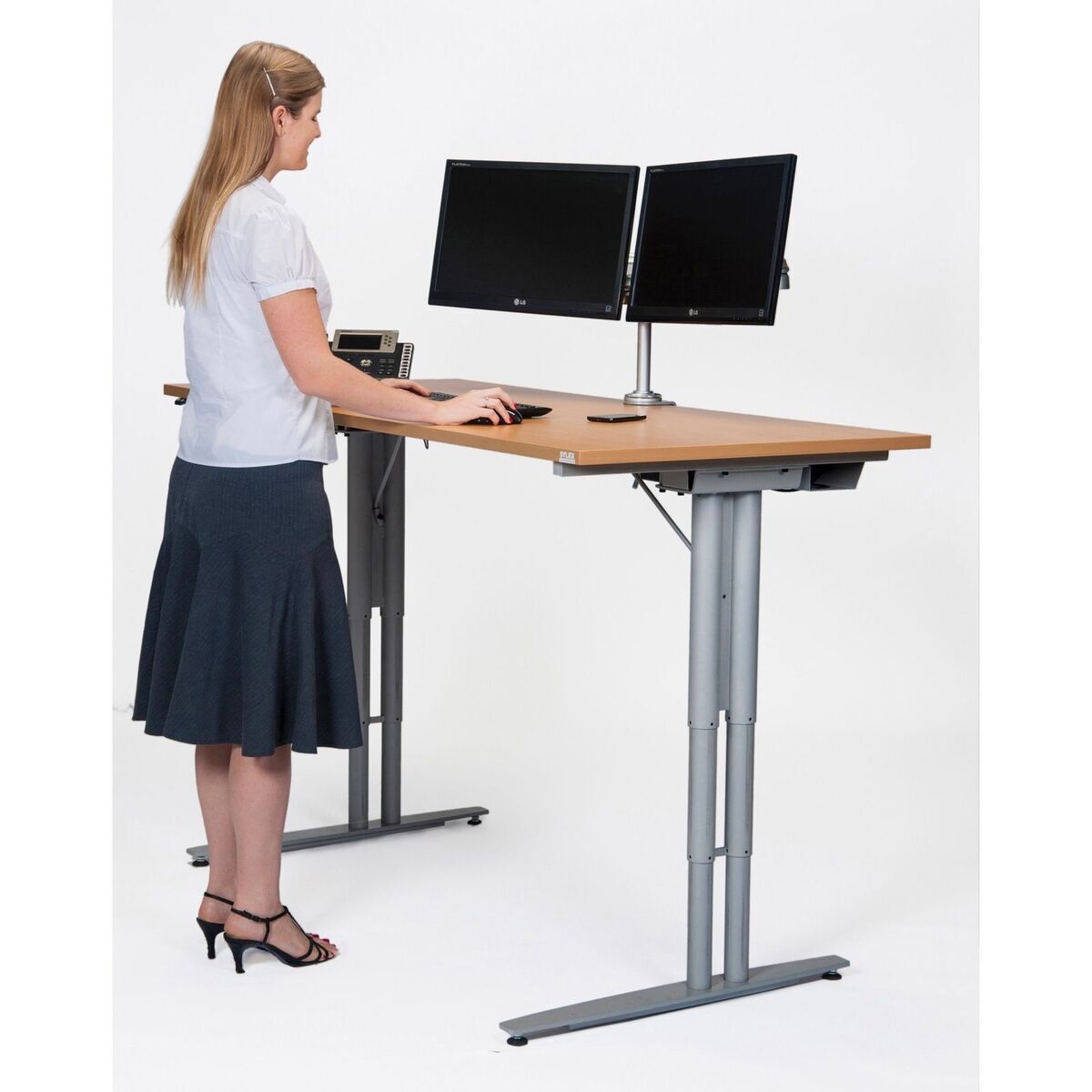 SYLEX SIT STAND ELECTRIC DESK 1600mm x 800mm Silver Base Beech Top 