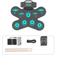 WGS505 Electronic Hand Roll Up Drum Kit 9 Pad with Drumsticks Foot Pedals