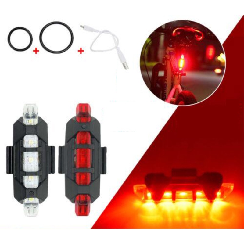 Buy 1/2x Tail Rechargeable USB Bike 5 LED Light Cycling Safety Bicycle