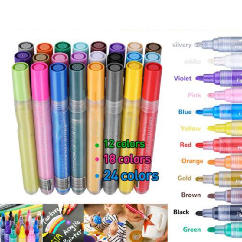 Buy 12/18x Flysea Acrylic Paint Pens Set Fine Art Marker Metal Glass