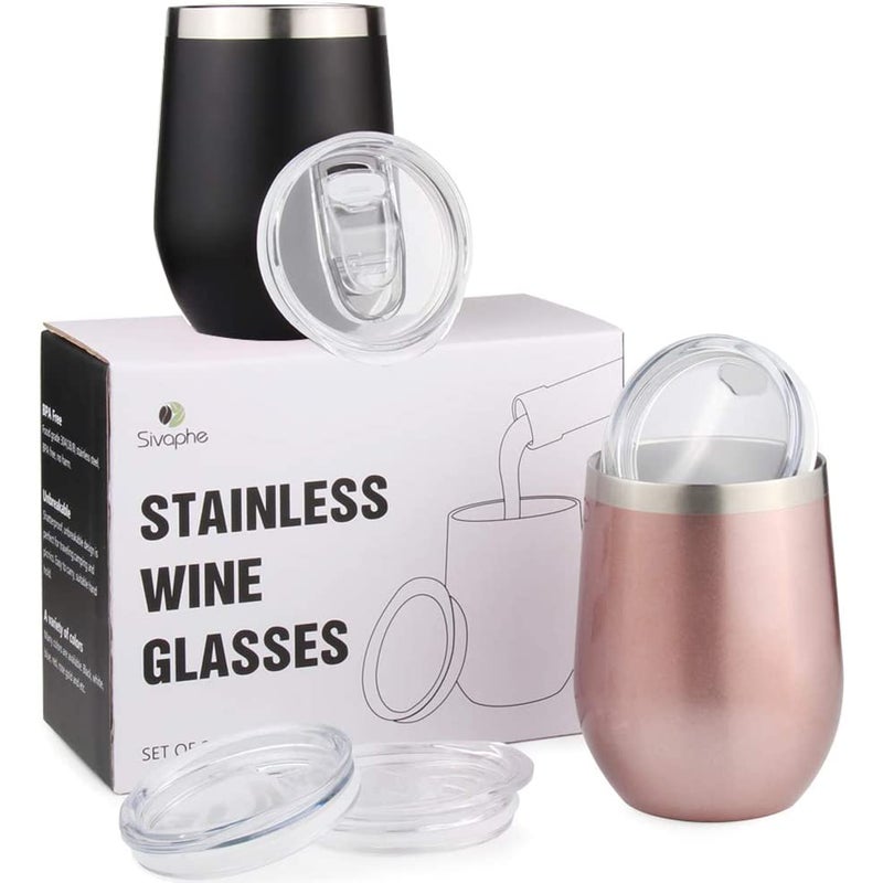 12 oz Wine Tumbler with Lid, Double Wall Vacuum Insulated Stemless Glass,  (White) (Pack of 1)