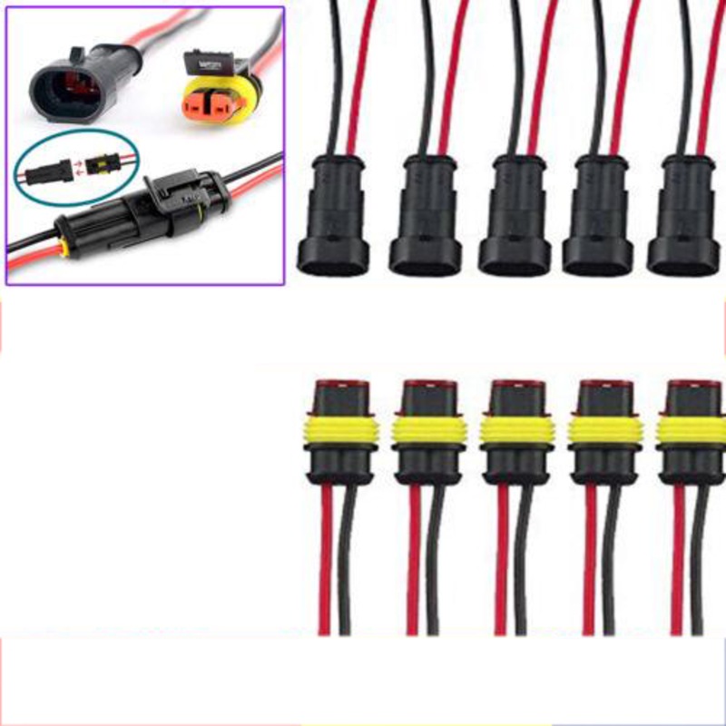 Buy 5 Set 2 Pin Waterproof Car Electrical Wire Sealed Connector Plug ...