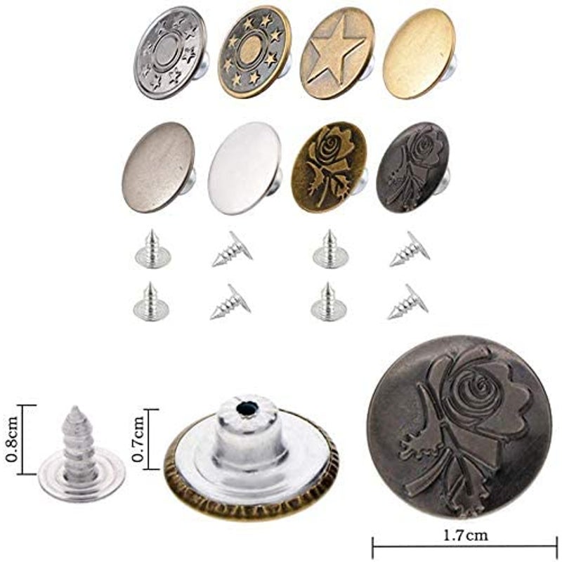 Buy 80 Sets 17mm Metal Jeans Button Replacement Kit Fastener Tack