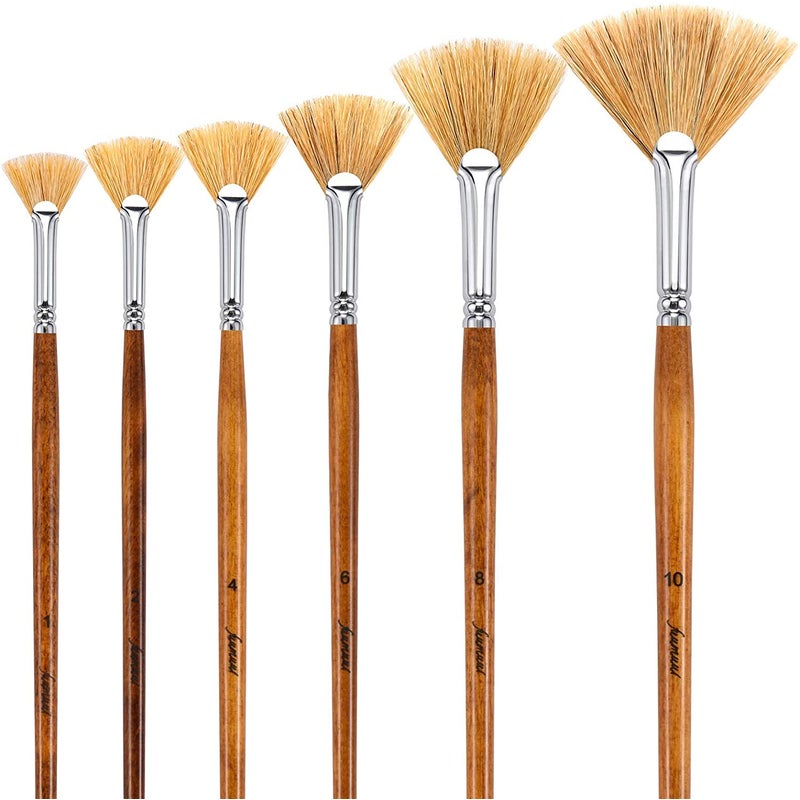 Buy Artist Fan Paint Brushes Set 6pcs Hog Bristle Natural Hair