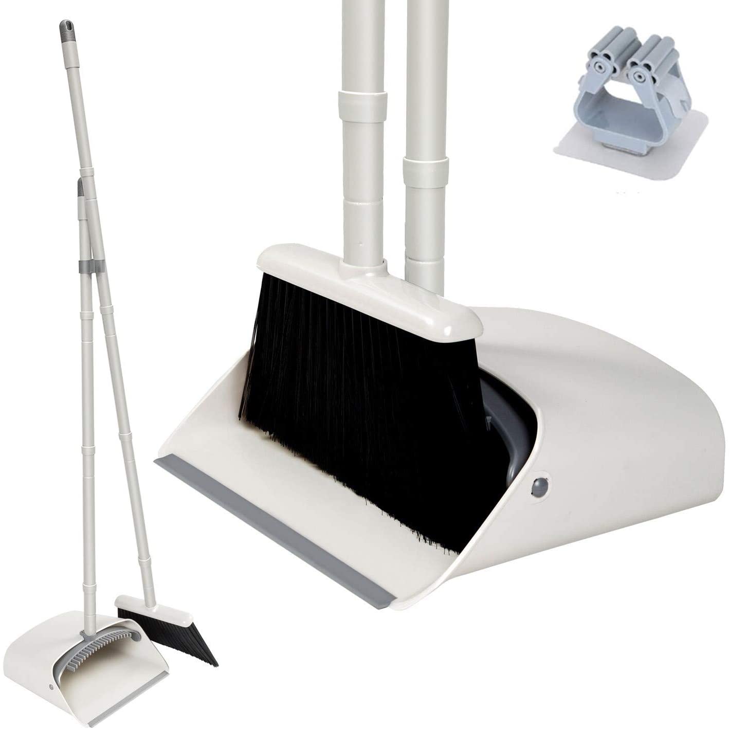 Broom and Dustpan Set, Long Handle Stand Up Store Indoor Outdoor for Home Kitchen with Broom Holder